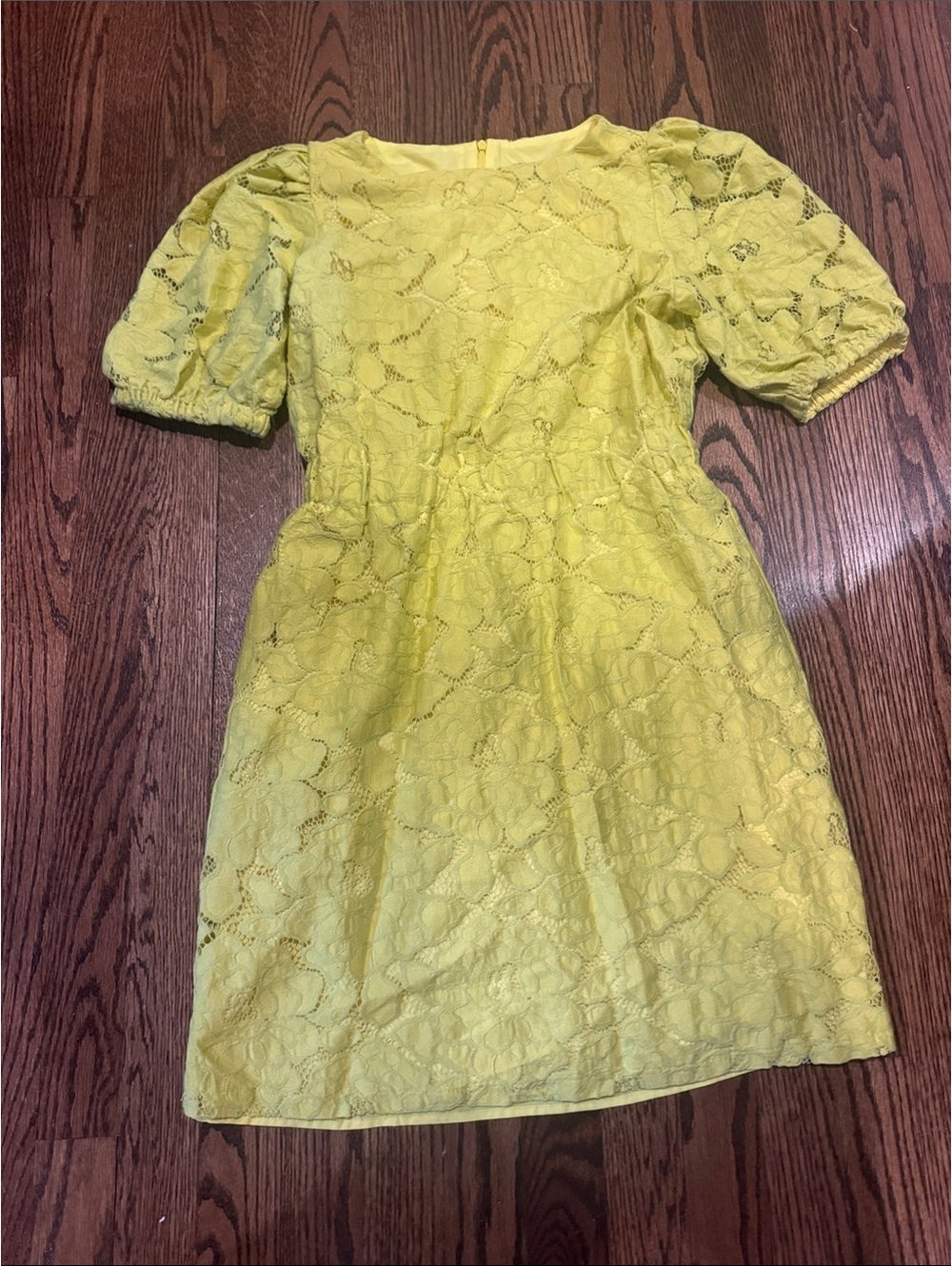 Maggy London Yellow Lace Puff-Sleeve Dress Size 6 Petite